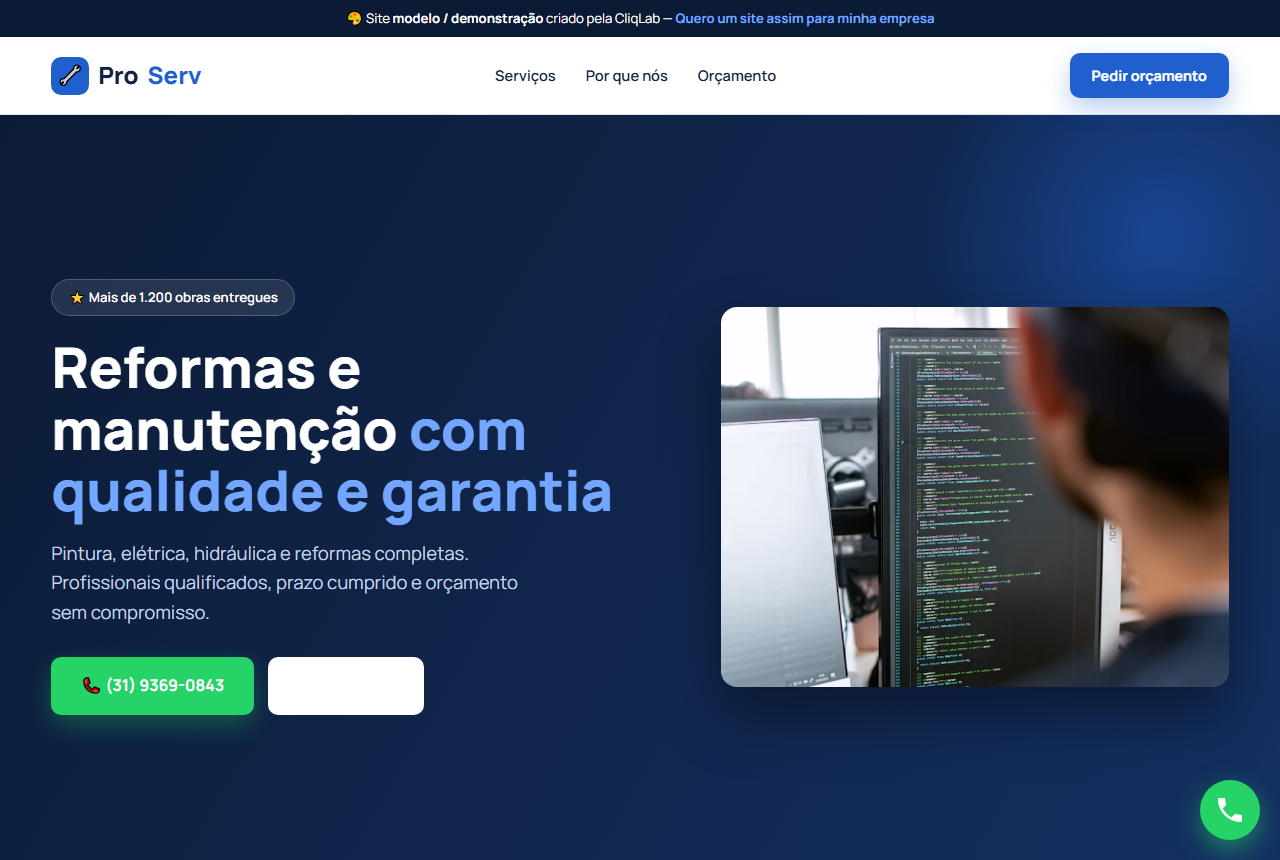 Modelo de site para Serviços — ProServ Reformas